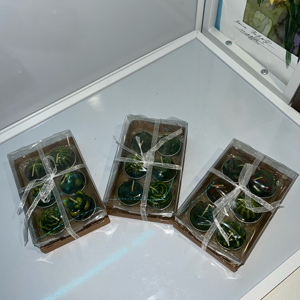 Set of Green and Yellow Decorative Candles